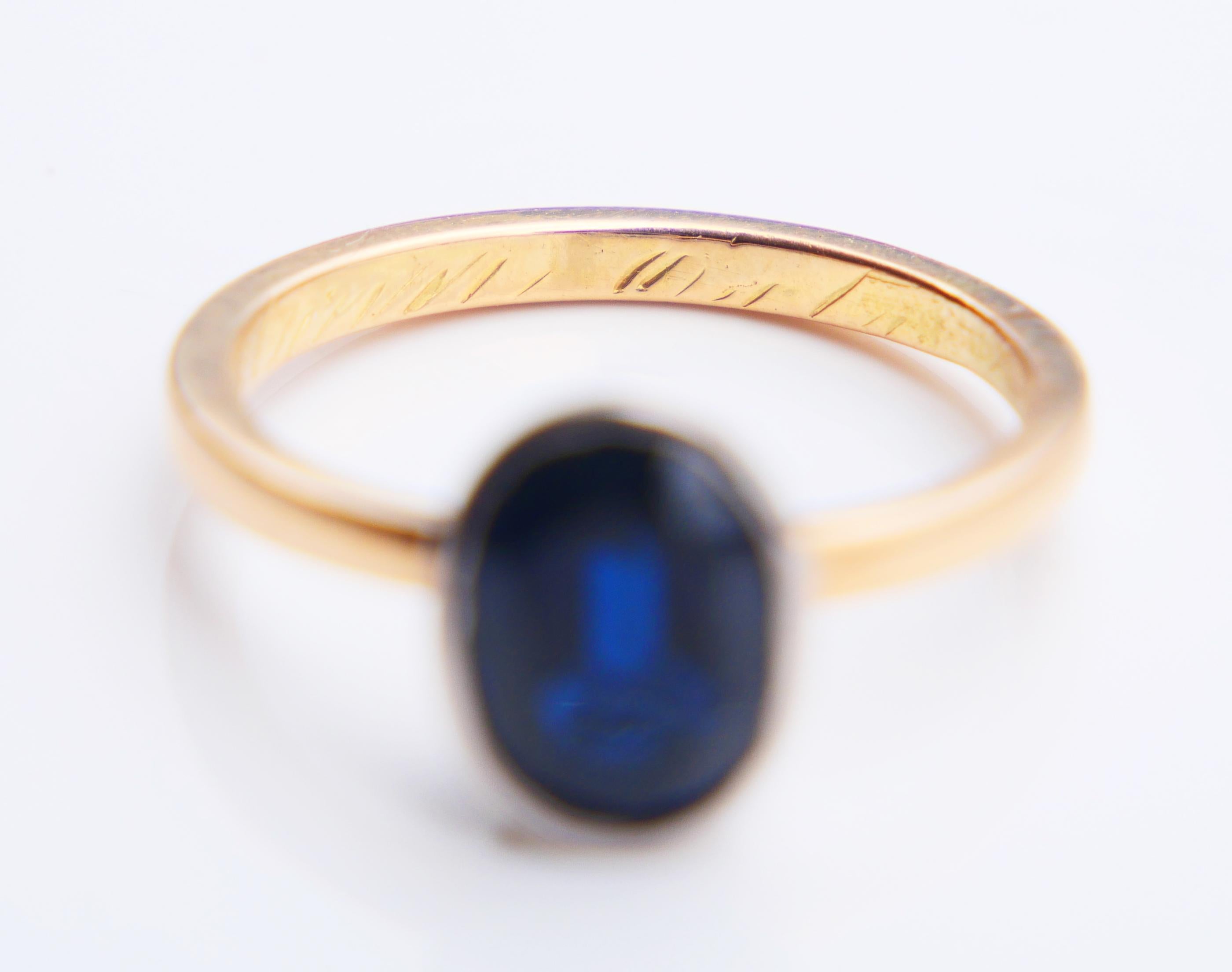 1923 Ring natural 3.25ct Sapphire solid 18K Yellow Gold Ring Ø 6.5US / 3.8gr For Sale 9
