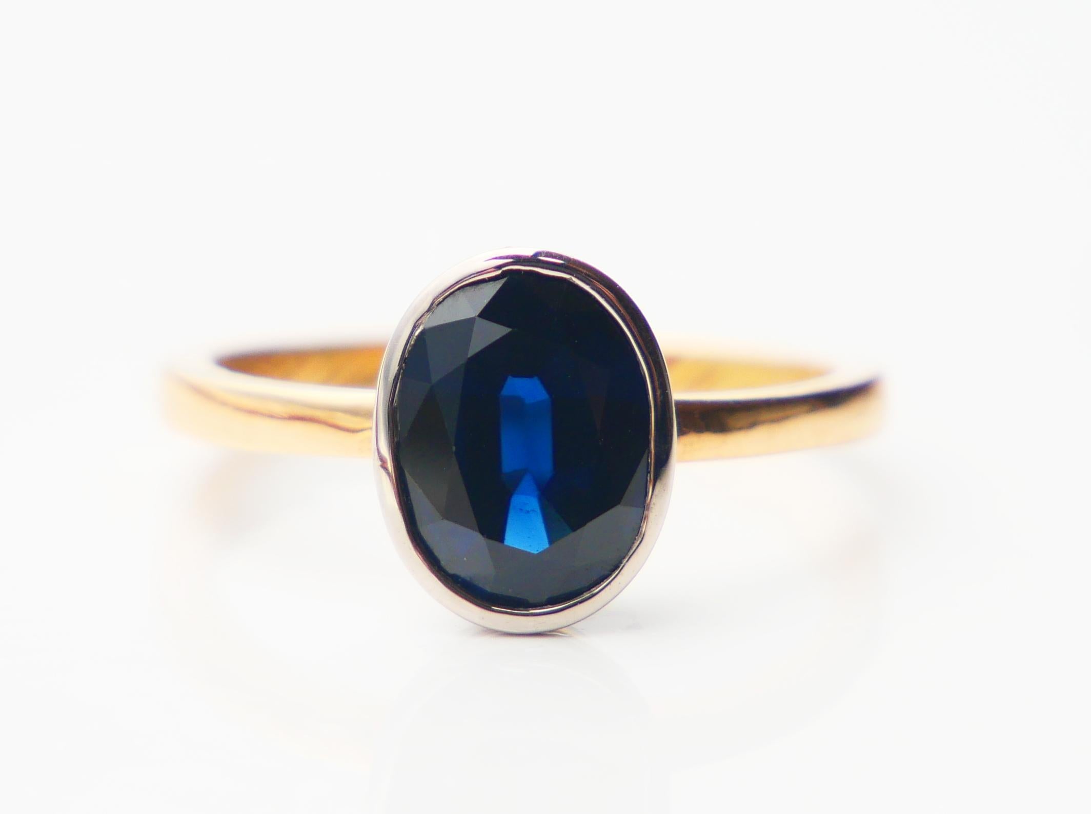 1923 Anillo Zafiro natural 3,25ct macizo Oro Amarillo 18K Ø 6,5US / 3,8gr Art Decó