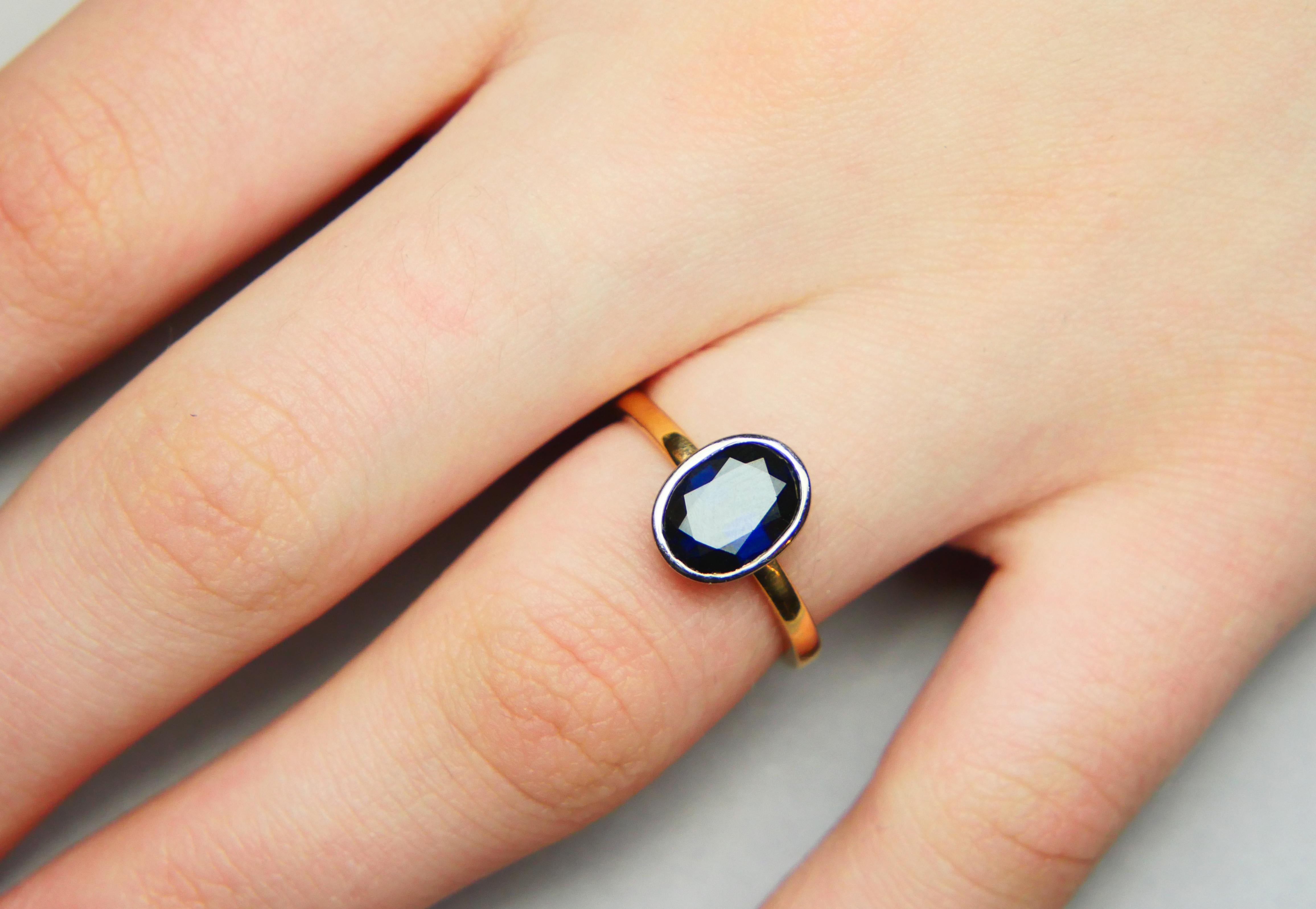 1923 Ring natural 3.25ct Sapphire solid 18K Yellow Gold Ring Ø 6.5US / 3.8gr For Sale 3