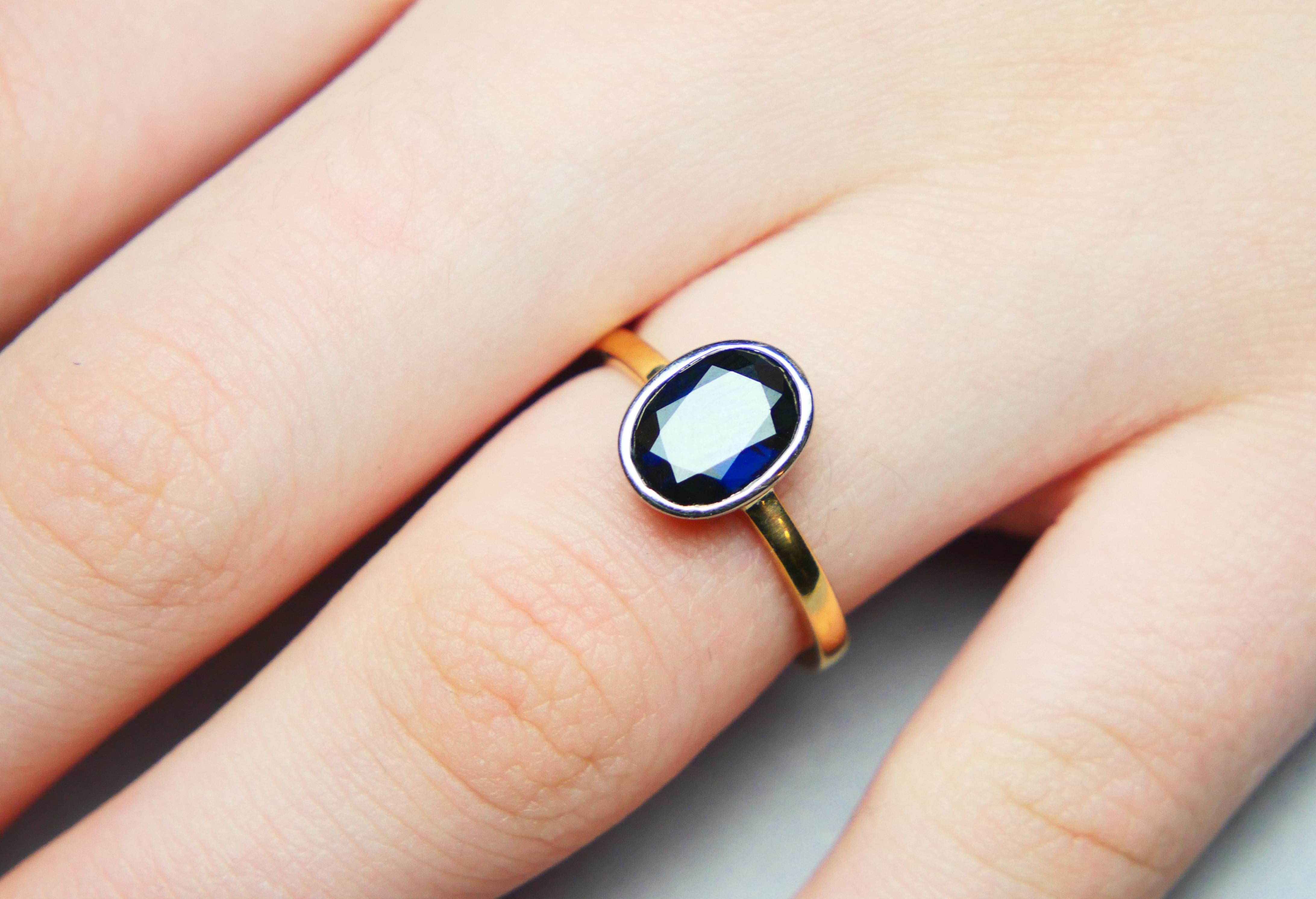 1923 Ring natural 3.25ct Sapphire solid 18K Yellow Gold Ring Ø 6.5US / 3.8gr For Sale 4