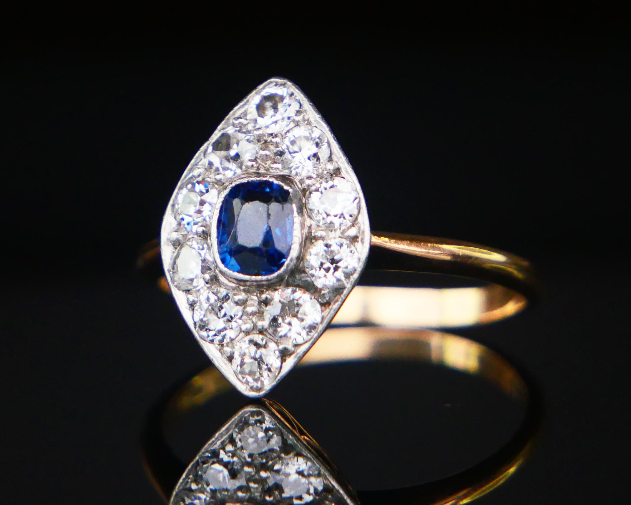 1923 Ring natural Sapphire Diamonds solid 18K Gold Platinum ØUS6.75 / 2.65gr For Sale 7