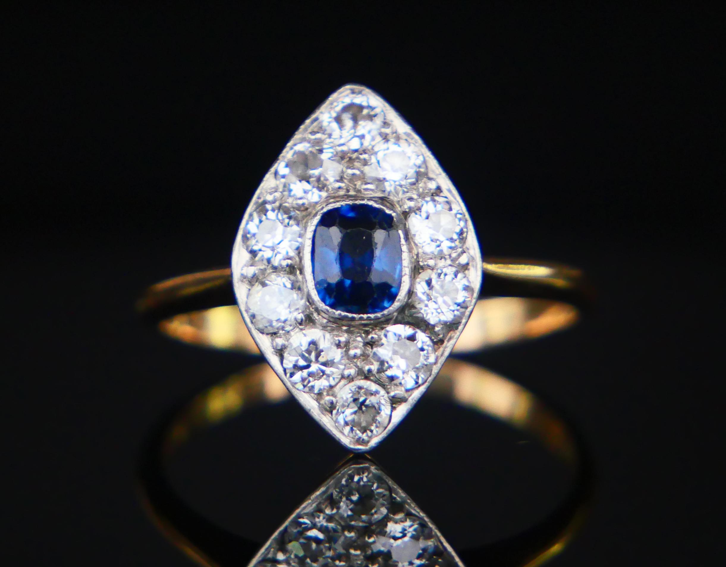 1923 Ring natural Sapphire Diamonds solid 18K Gold Platinum ØUS6.75 / 2.65gr For Sale 8