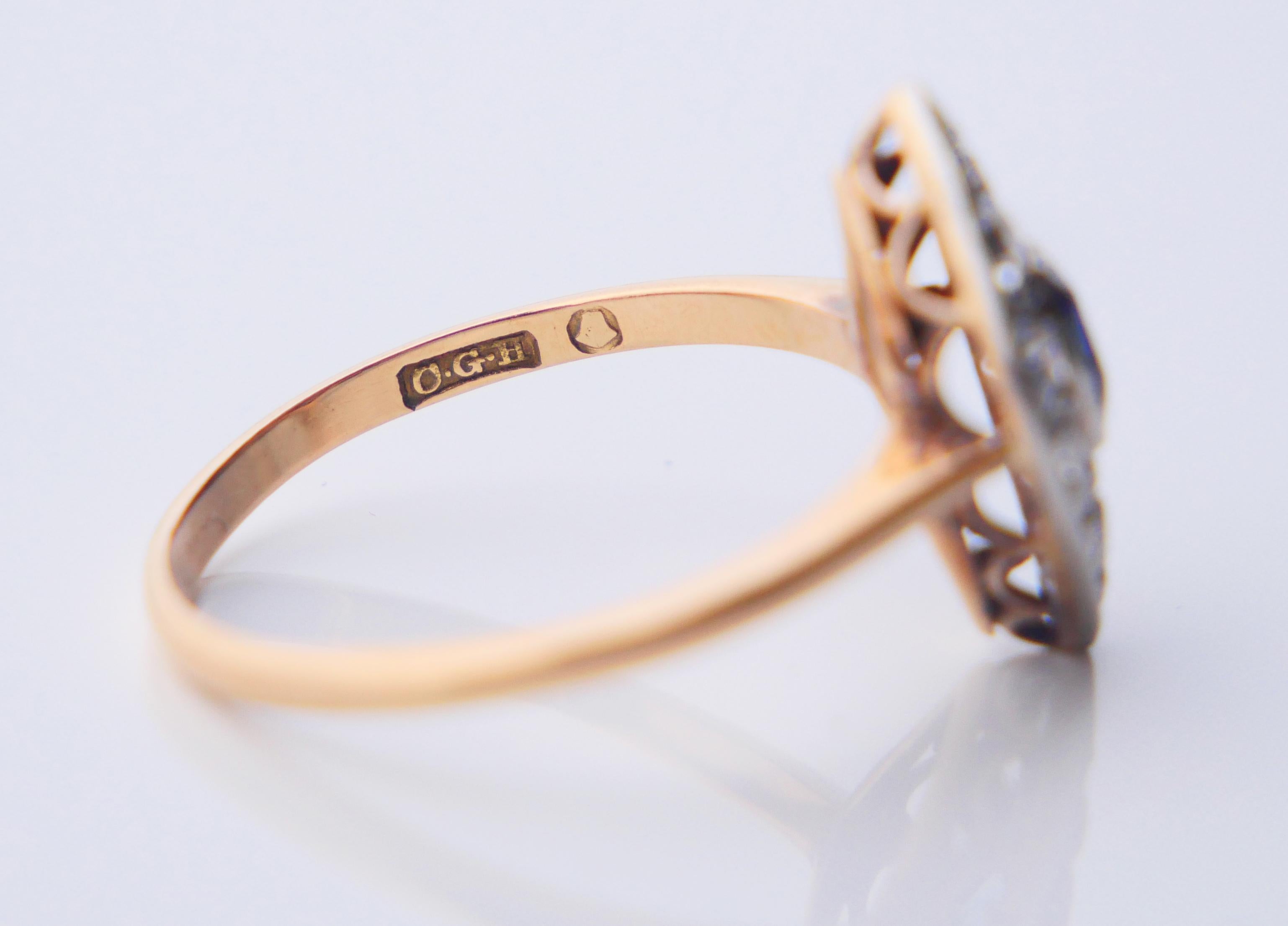 1923 Ring natural Sapphire Diamonds solid 18K Gold Platinum ØUS6.75 / 2.65gr For Sale 9