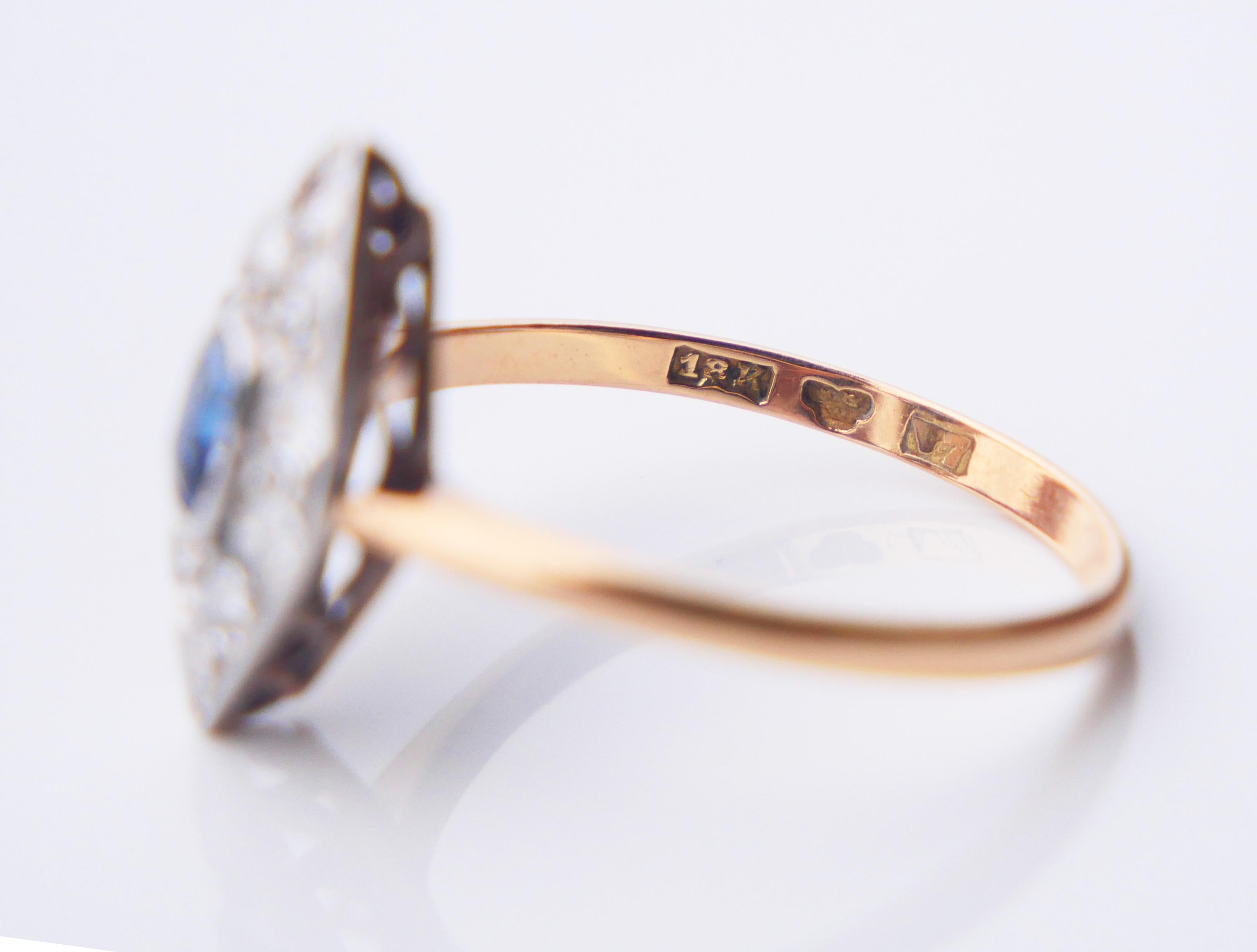 1923 Ring natural Sapphire Diamonds solid 18K Gold Platinum ØUS6.75 / 2.65gr For Sale 10