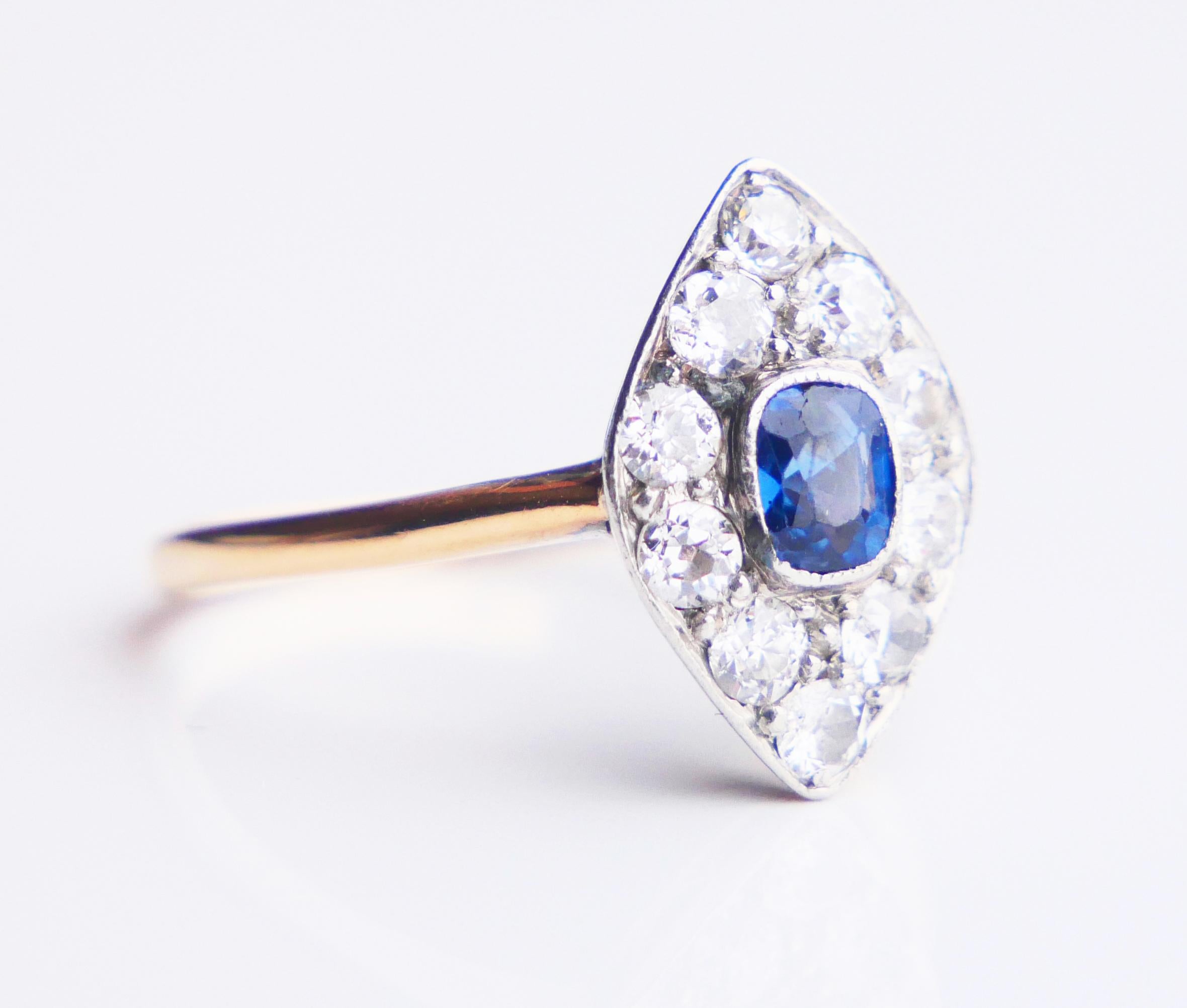 1923 Ring natural Sapphire Diamonds solid 18K Gold Platinum ØUS6.75 / 2.65gr For Sale 1