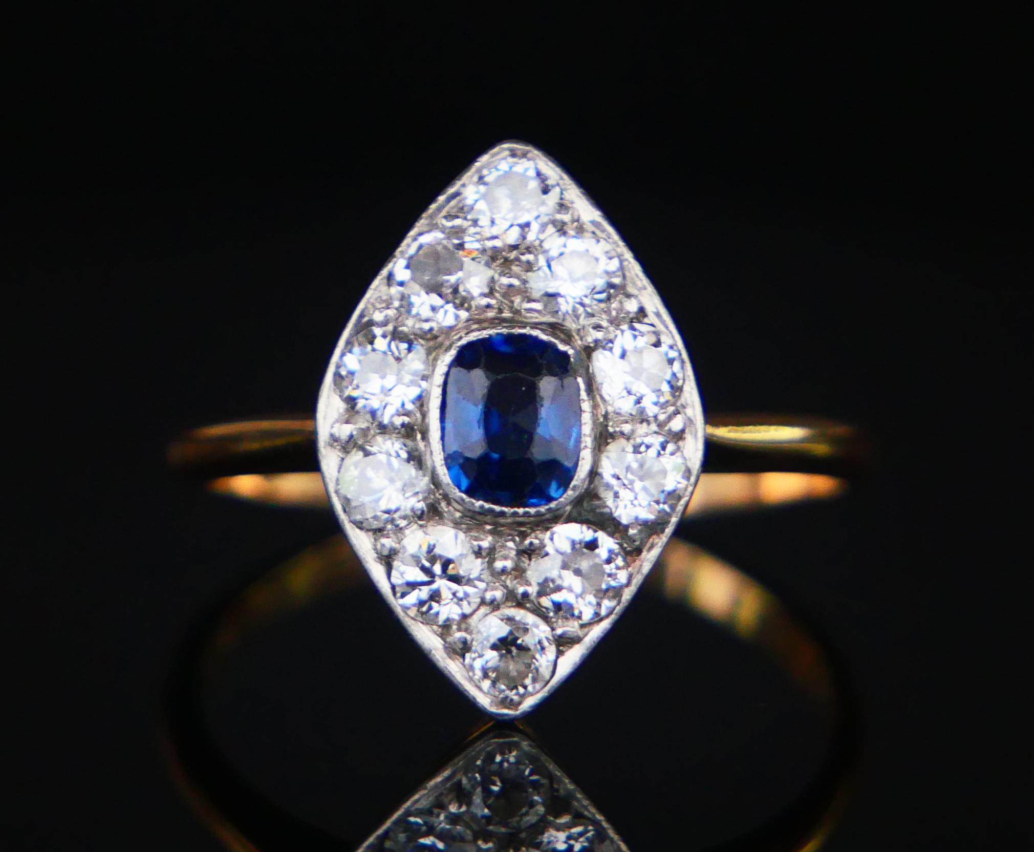 1923 Ring natural Sapphire Diamonds solid 18K Gold Platinum ØUS6.75 / 2.65gr For Sale 4