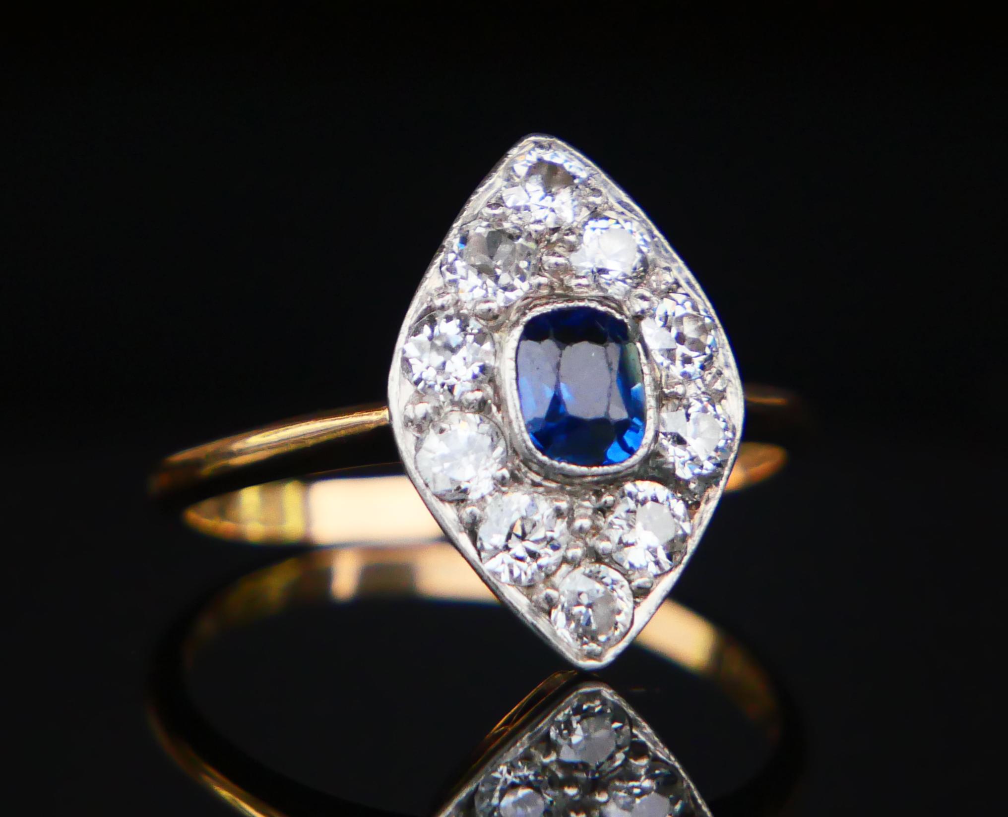 1923 Ring natural Sapphire Diamonds solid 18K Gold Platinum ØUS6.75 / 2.65gr For Sale 5