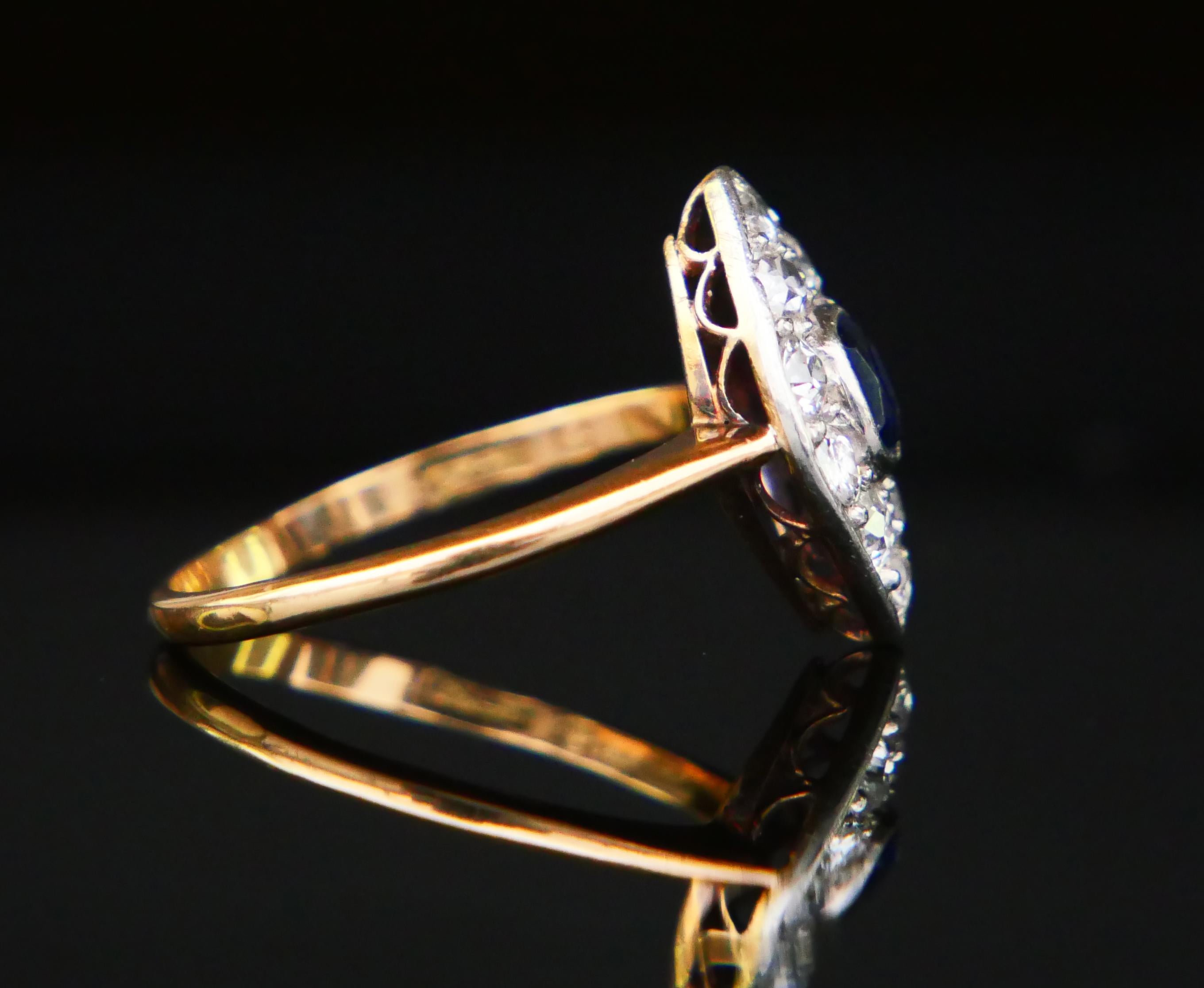 1923 Ring natural Sapphire Diamonds solid 18K Gold Platinum ØUS6.75 / 2.65gr For Sale 6