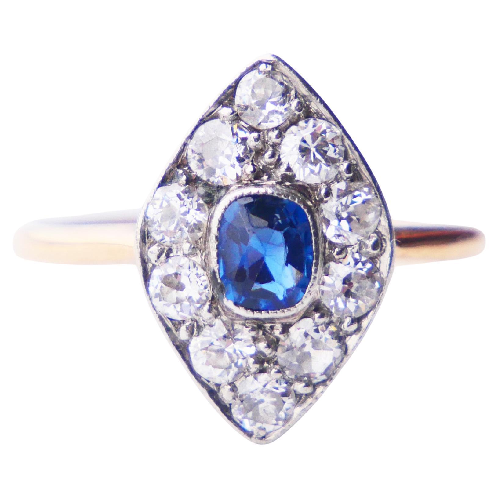 1923 Anillo Zafiro natural Diamantes macizo Oro 18K Platino ØUS6.75 / 2.65gr