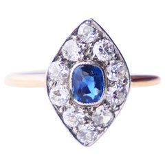 1923 Bague saphir naturel Diamants or massif 18K Platine ØUS6.75 / 2.65gr