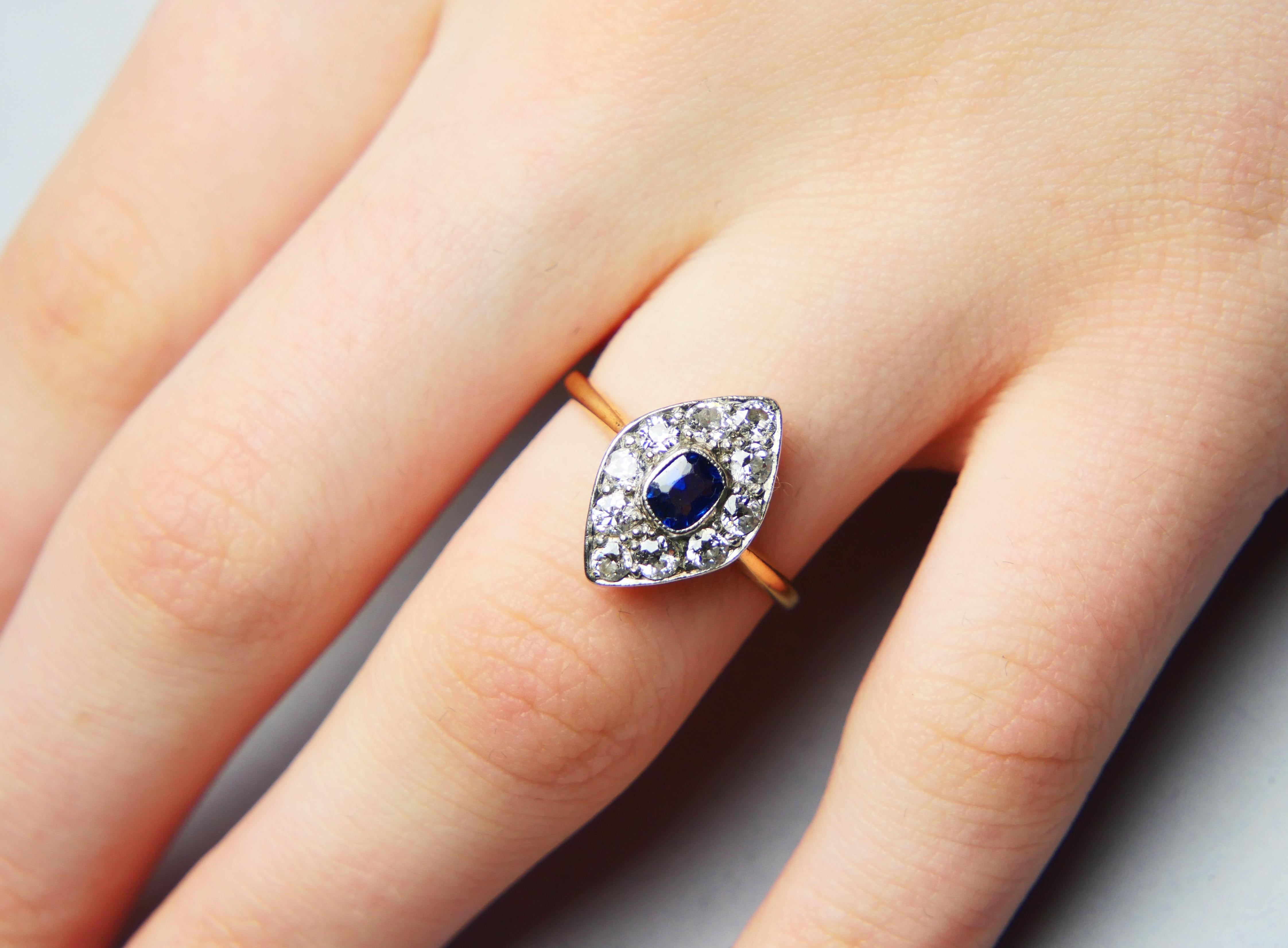 1923 Ring natural Sapphire Diamonds solid 18K Gold Platinum ØUS6.75 / 2.65gr For Sale 2