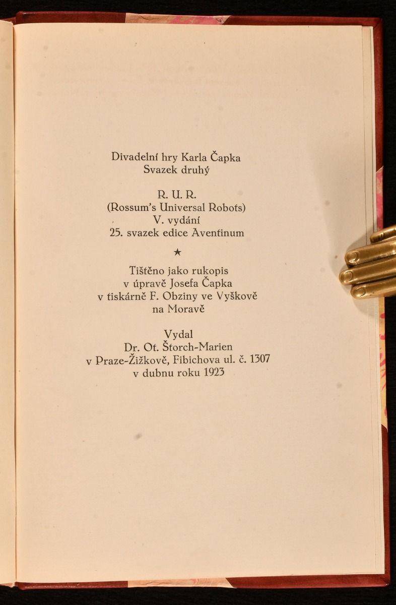 Papier R.U.R. Rossum's Universal Robots, 1923 en vente