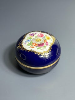 1924-1934, Meissen Porcelain Cobalt Blue & Floral Lidded Box