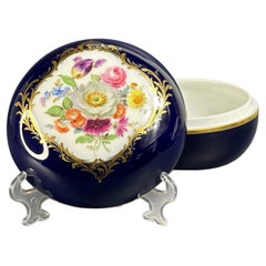 1924-1934, Meissen Porcelain Cobalt Blue & Floral Lidded Box
