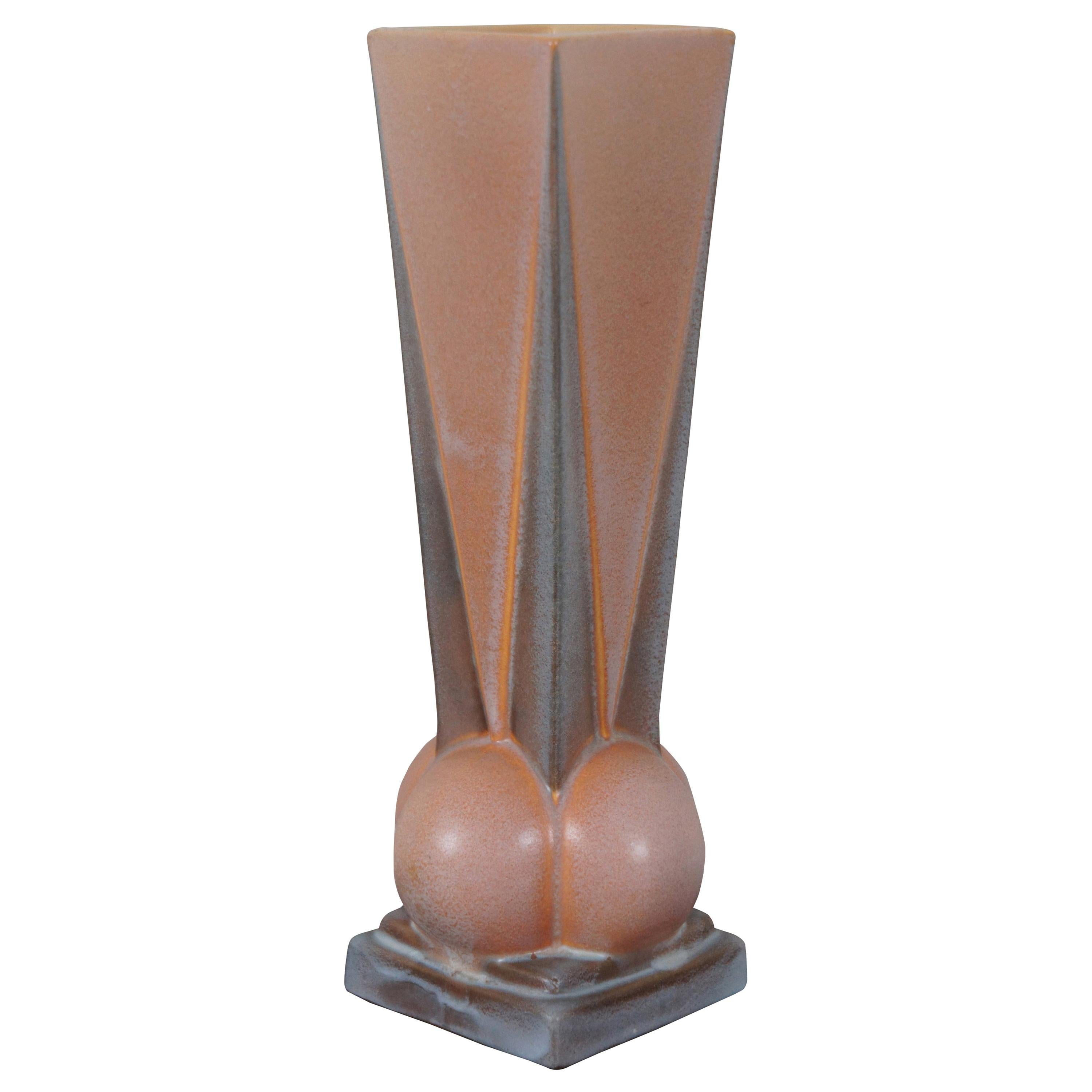1924 Antique Art Deco Roseville Futura Pottery Four Ball Flower Vase 393-12 