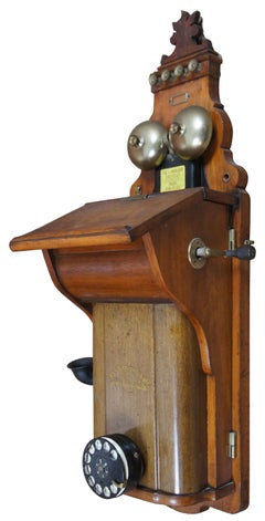 1924 Antique Oak Fyns Kommunale Telefonselskab Wood Wall Crank Telephone