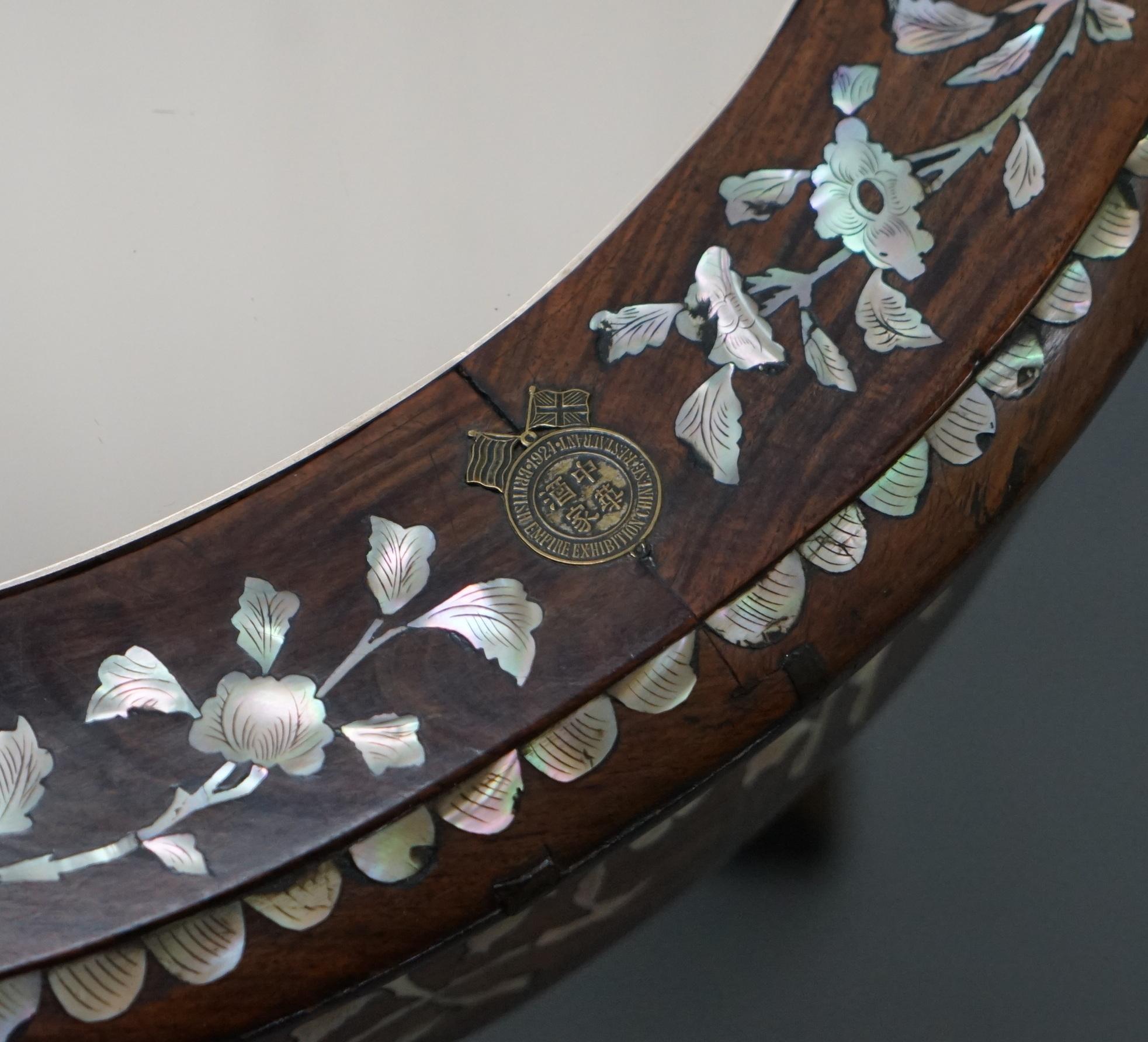 1924 British Empire Chinese Exhibition Rosewood & Mother of Pearl Inlaid Table 2