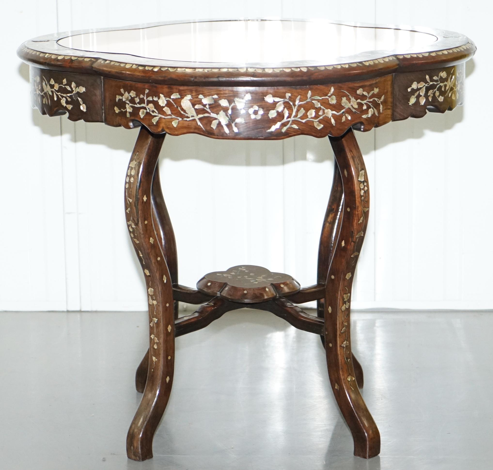 1924 British Empire Chinese Exhibition Rosewood & Mother of Pearl Inlaid Table 3