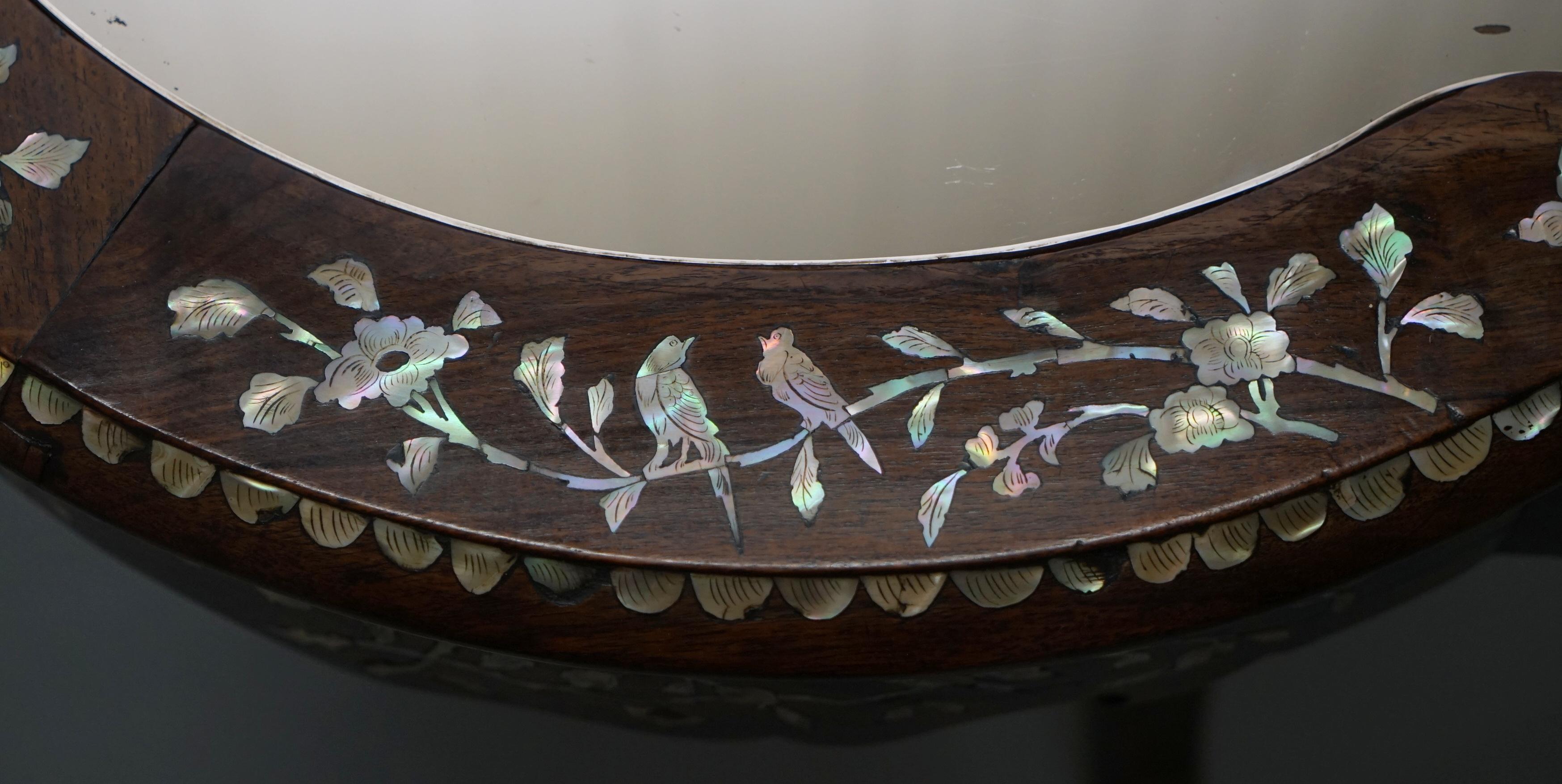 Hand-Crafted 1924 British Empire Chinese Exhibition Rosewood & Mother of Pearl Inlaid Table