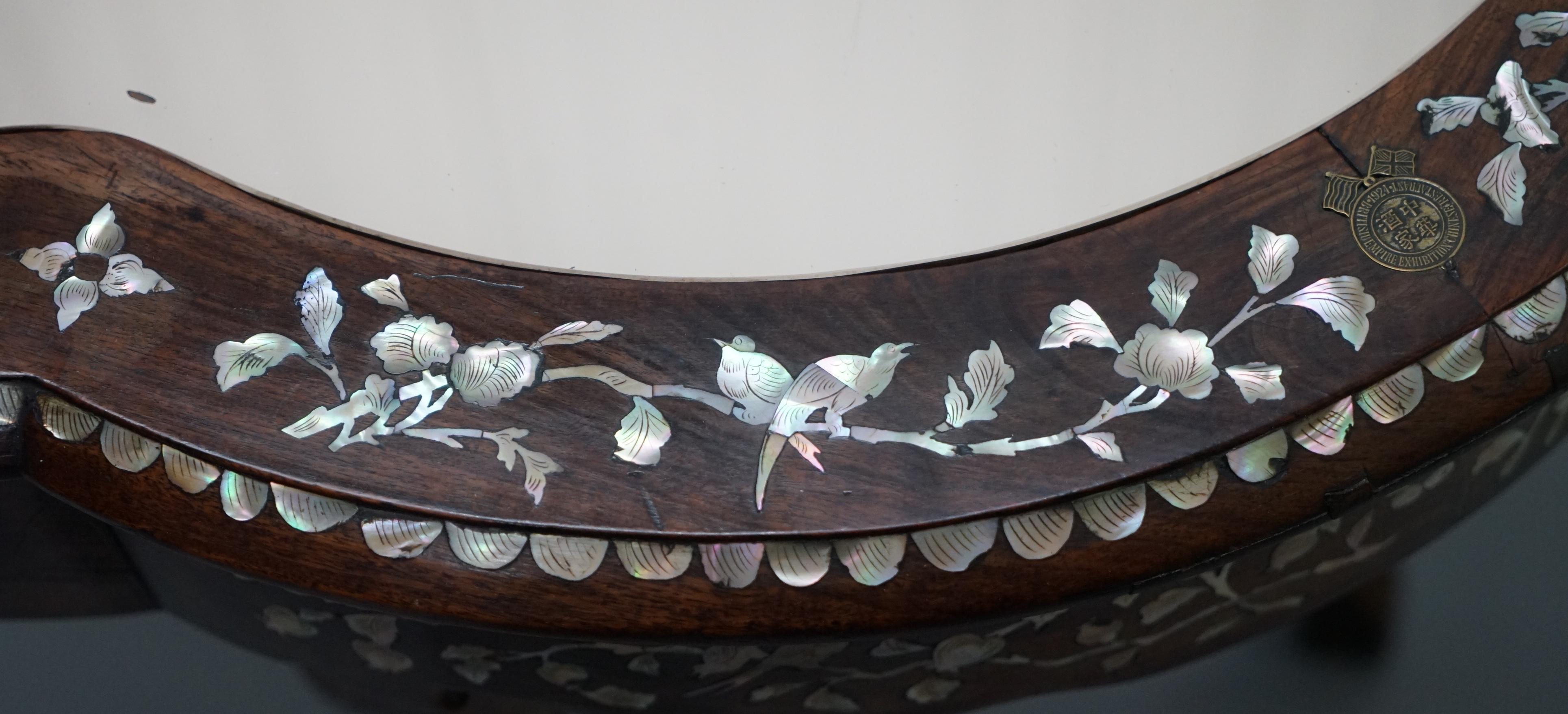 Early 20th Century 1924 British Empire Chinese Exhibition Rosewood & Mother of Pearl Inlaid Table