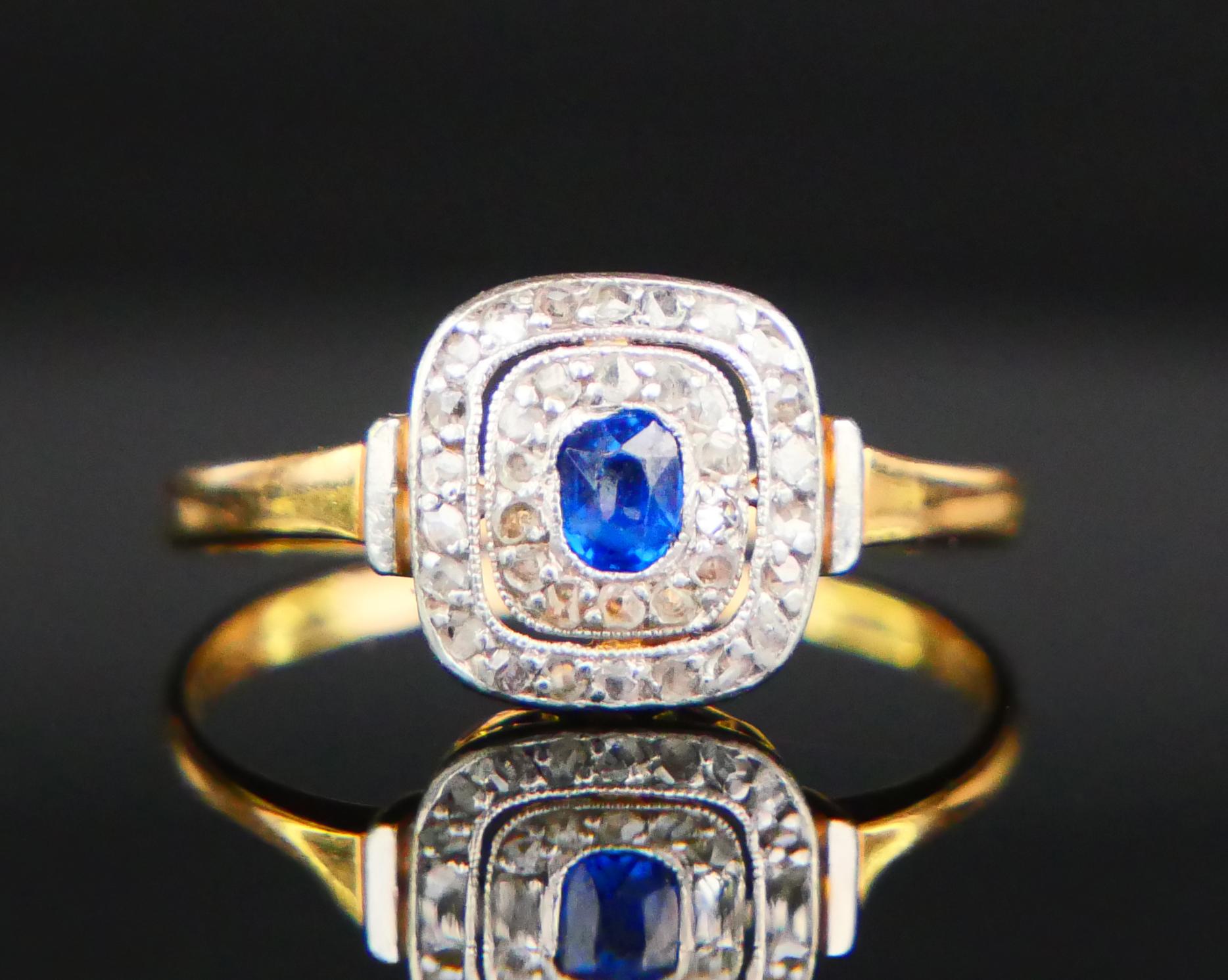 1924 Danish halo Ring natural Sapphire Diamonds 18K Gold Platinum ØUS8/2.57gr 5