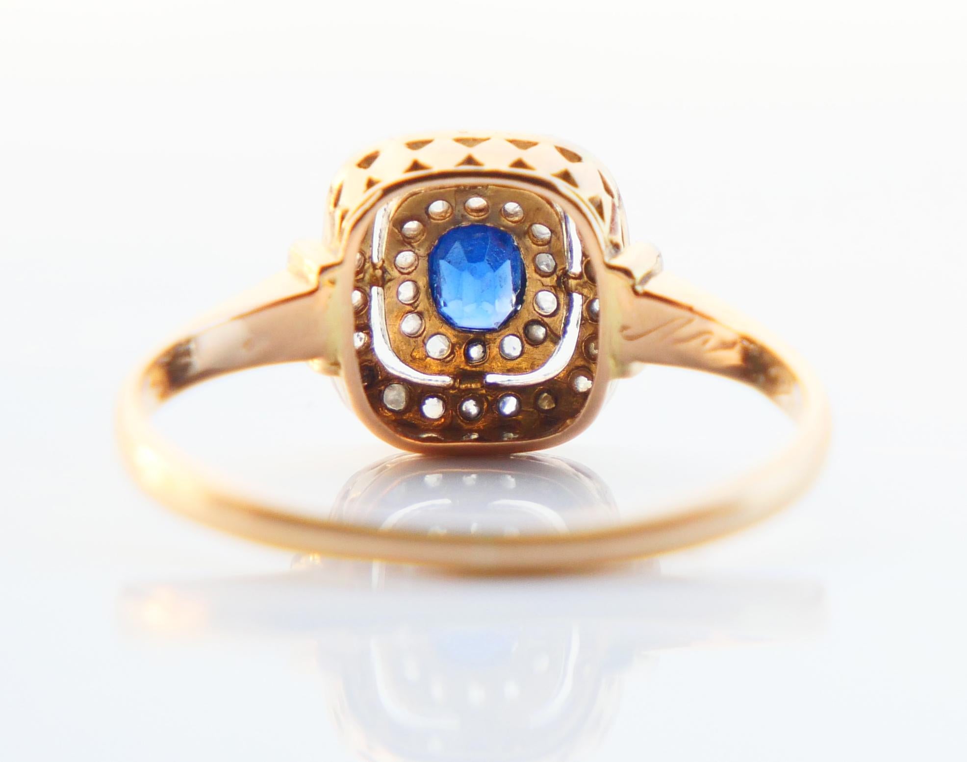 Cushion Cut 1924 Danish halo Ring natural Sapphire Diamonds 18K Gold Platinum ØUS8/2.57gr