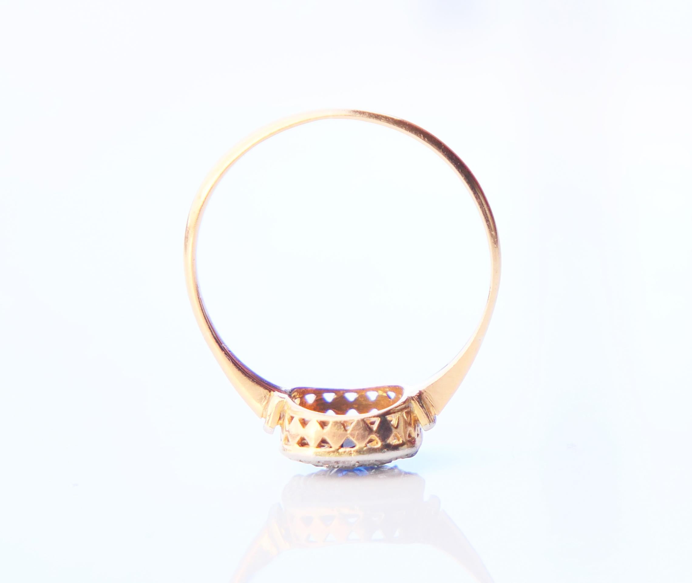Women's 1924 Danish halo Ring natural Sapphire Diamonds 18K Gold Platinum ØUS8/2.57gr