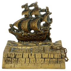 Antique 1924 English Brass Ship Inkstand