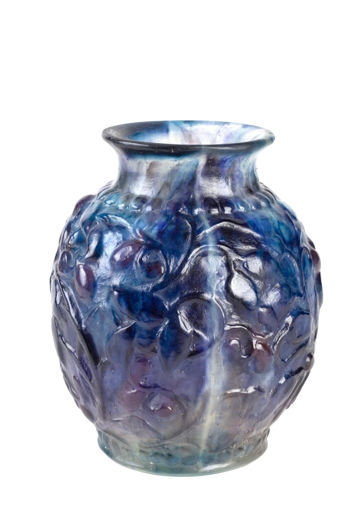 Art Deco 1924 Gabriel Argy-Rousseau Fruits et Feuilles Vase Pate de Verre Glass