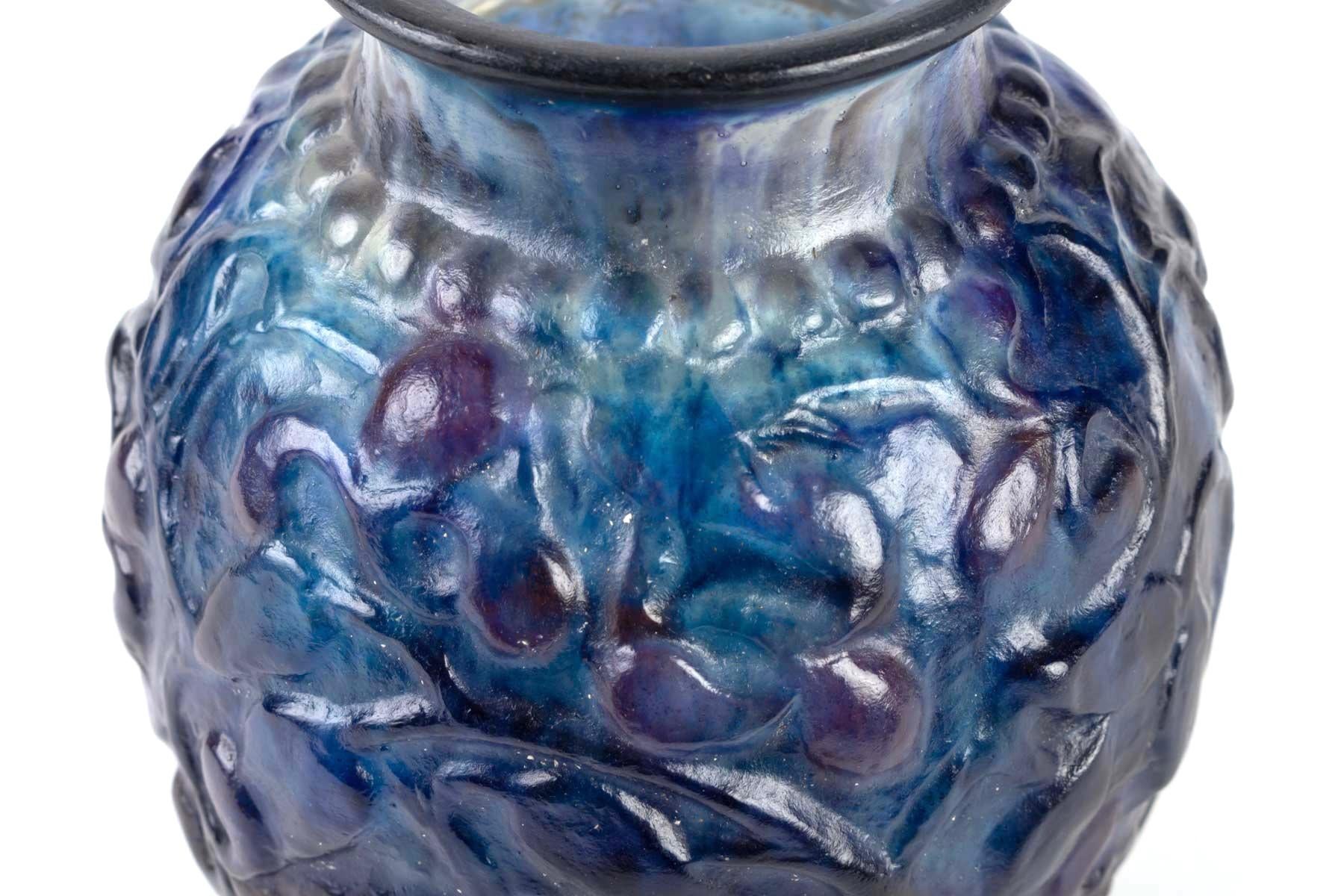 French 1924 Gabriel Argy-Rousseau Fruits et Feuilles Vase Pate de Verre Glass