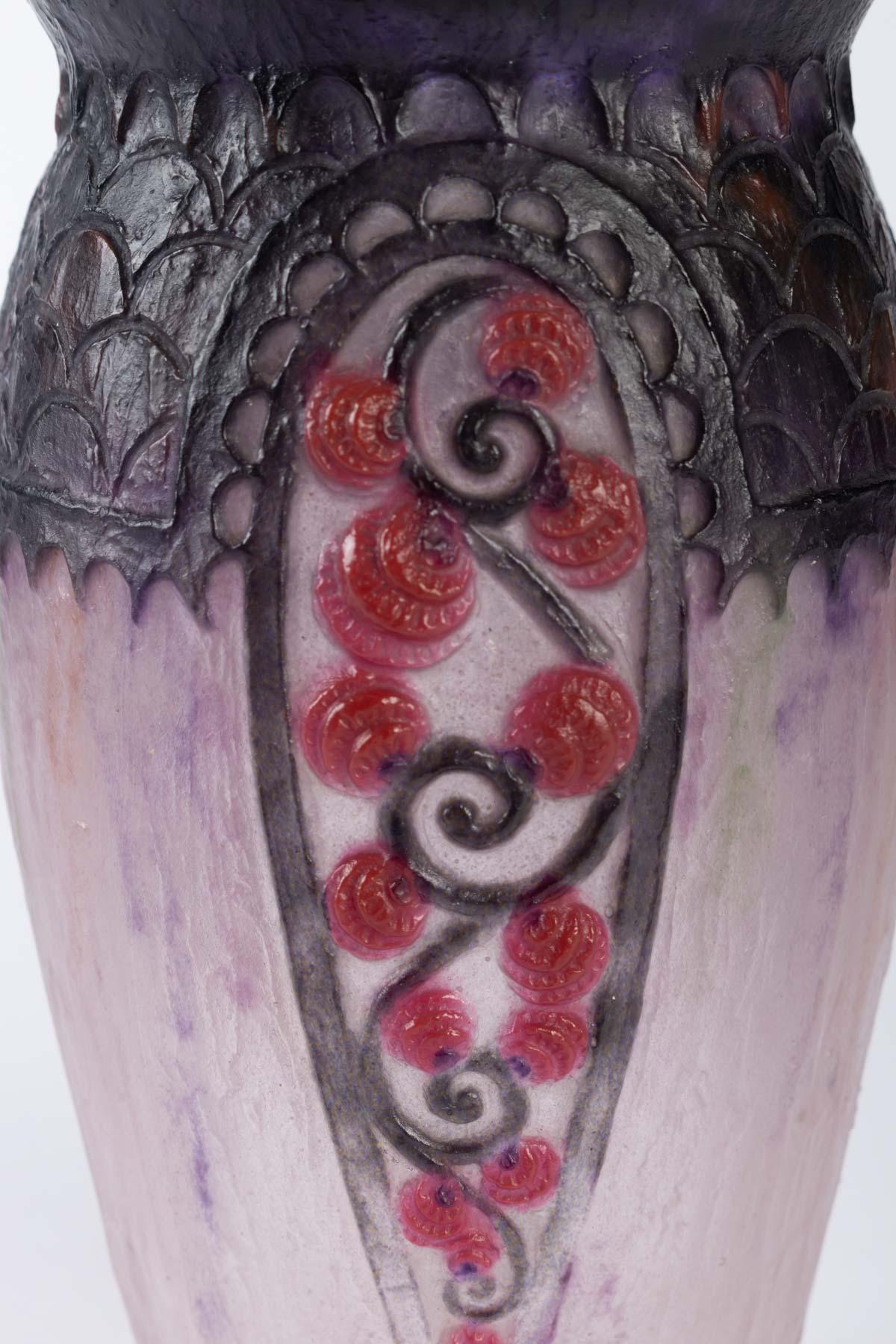 Art Deco 1924 Gabriel Argy-Rousseau Primeveres Vase Pate de Verre Cameo Glass