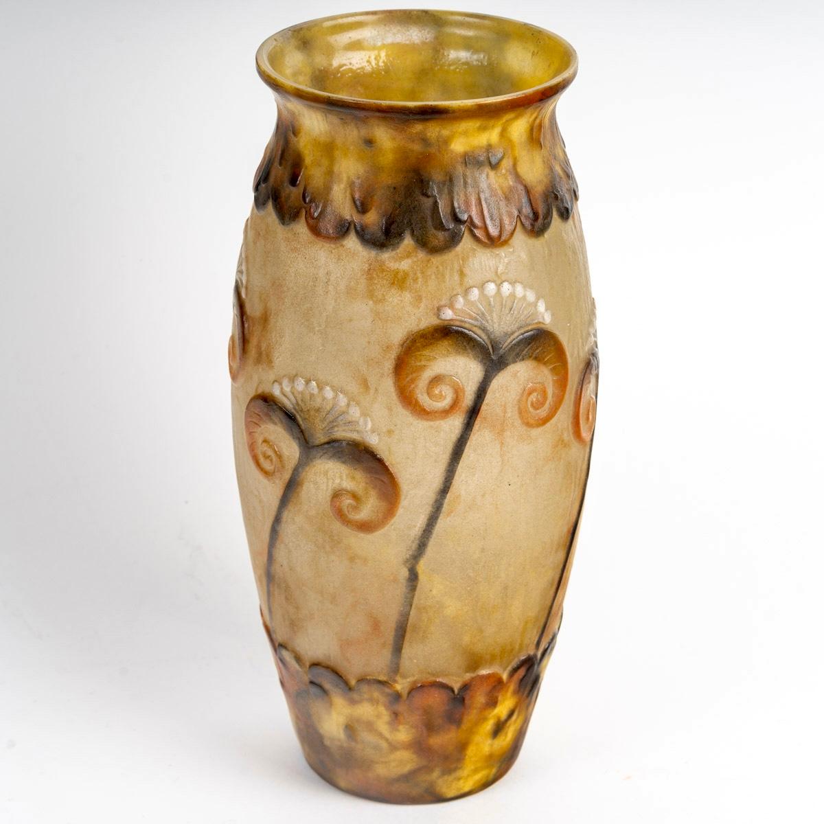 Art Deco 1924 Gabriel Argy Rousseau - Vase Papyrus Glass Pate De Verre For Sale