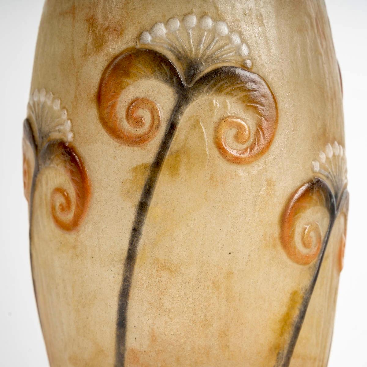 French 1924 Gabriel Argy Rousseau - Vase Papyrus Glass Pate De Verre For Sale