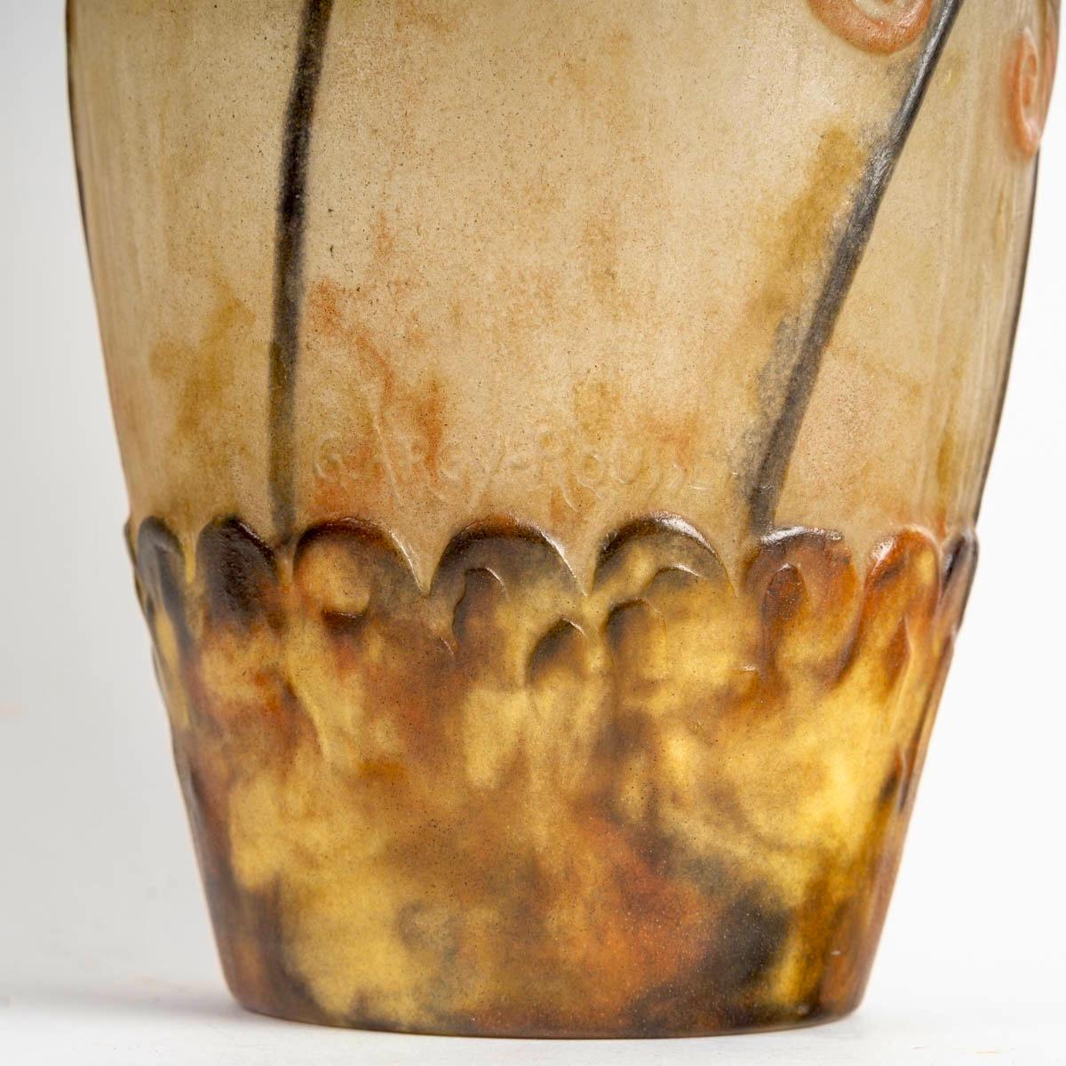 Molded 1924 Gabriel Argy Rousseau - Vase Papyrus Glass Pate De Verre For Sale