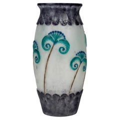 1924 Gabriel Argy Rousseau - Vase Papyrus Glass Pate De Verre