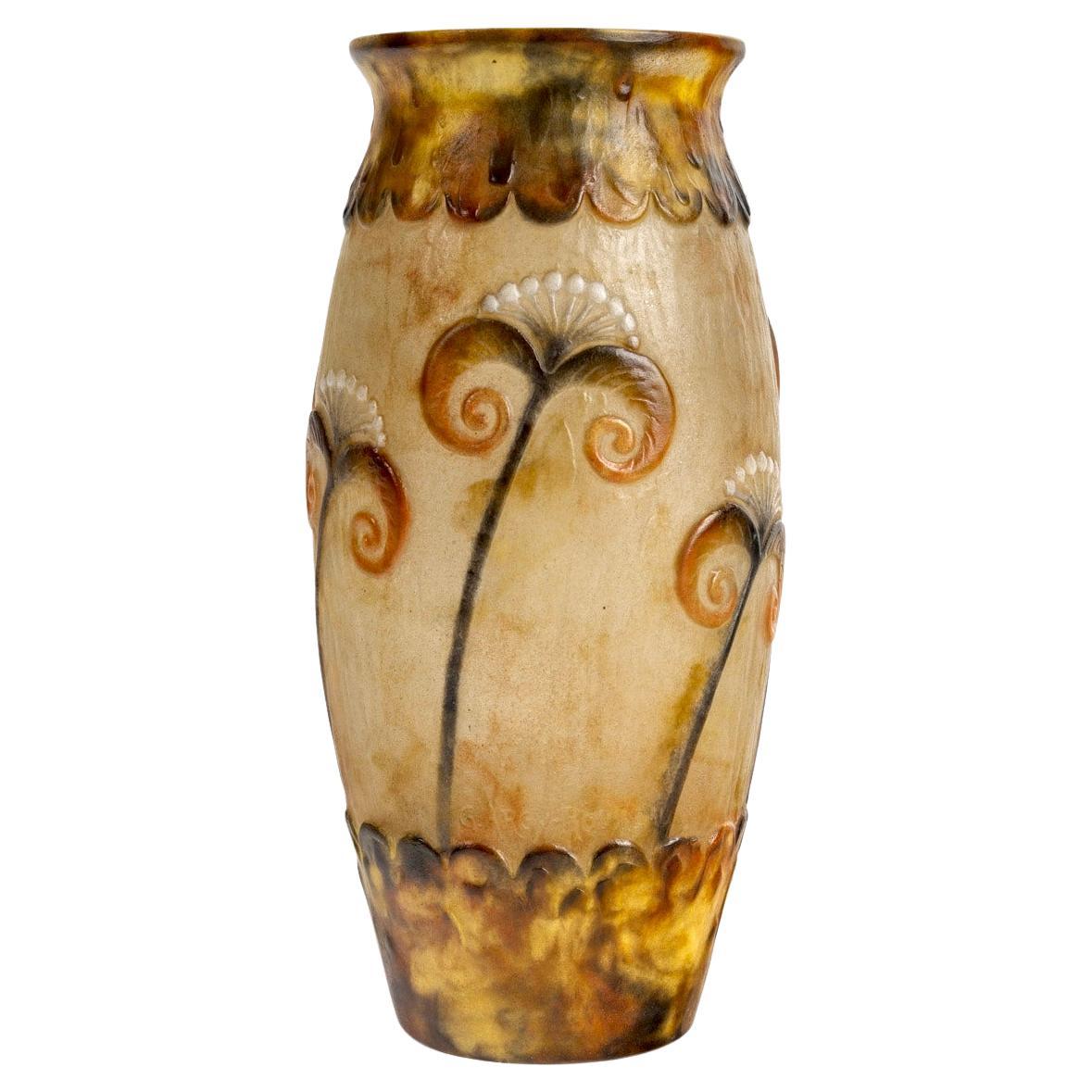 1924 Gabriel Argy Rousseau - Vase Papyrus Glass Pate De Verre For Sale