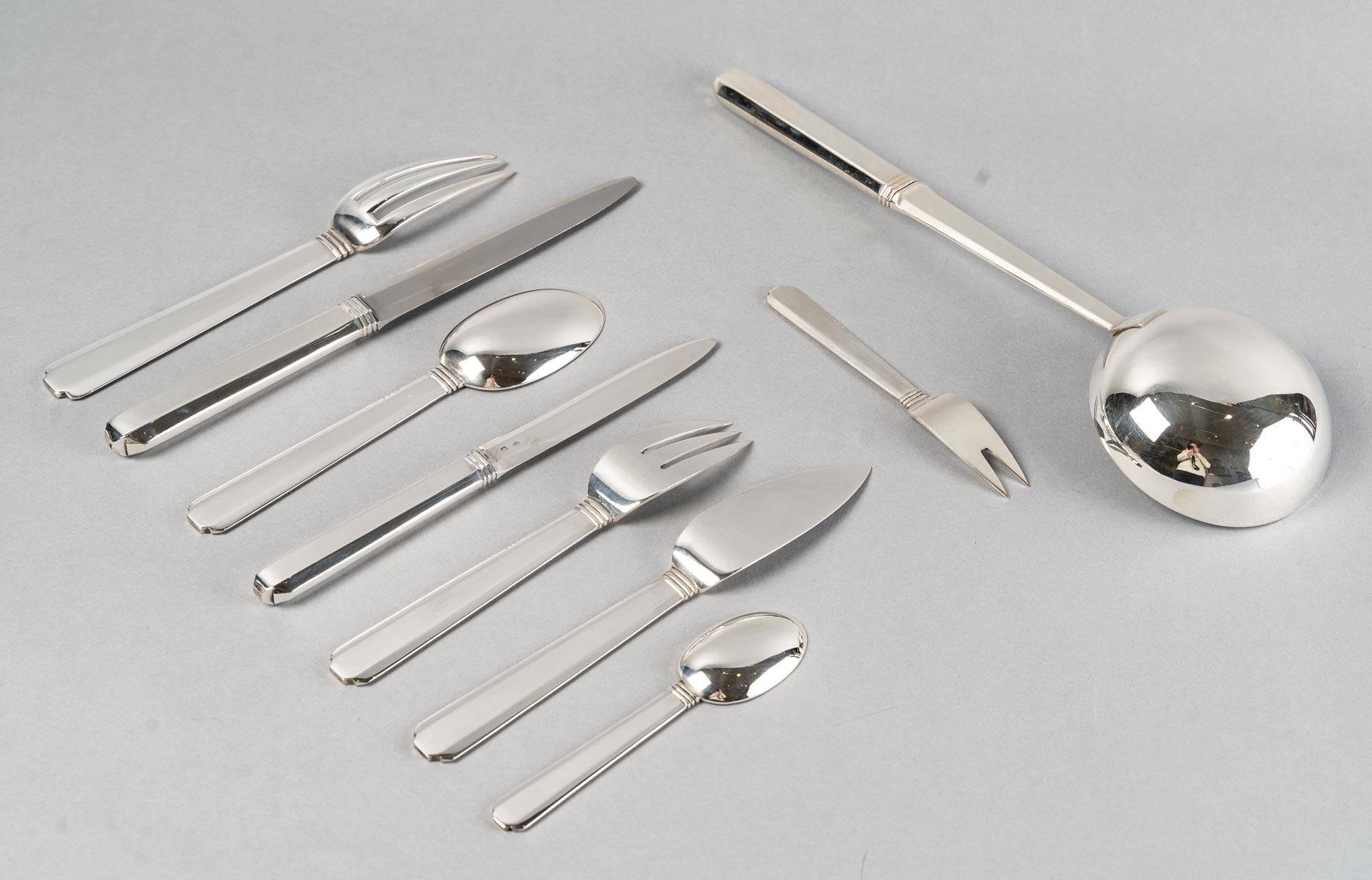 1924 Jean E. Puiforcat Set Of Flatware Cutlery Bayonne Sterling Silver 58 Pieces 1