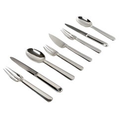1924 Jean Puiforcat, Cutlery Flatware Set Bayonne Sterling Silver, 64 Pieces