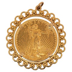 Colgante de oro amarillo de 14 quilates con bisel de moneda de 20 dólares de EE.UU. de 1924 Lady Liberty