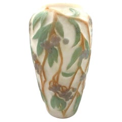 1924 Phoenix Consolidated Satin Glass Lamp Vase W/ Grape Leaves Floral
