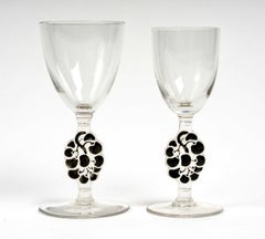 1924 René Lalique 14 bicchieri Thionville in vetro con smalto nero