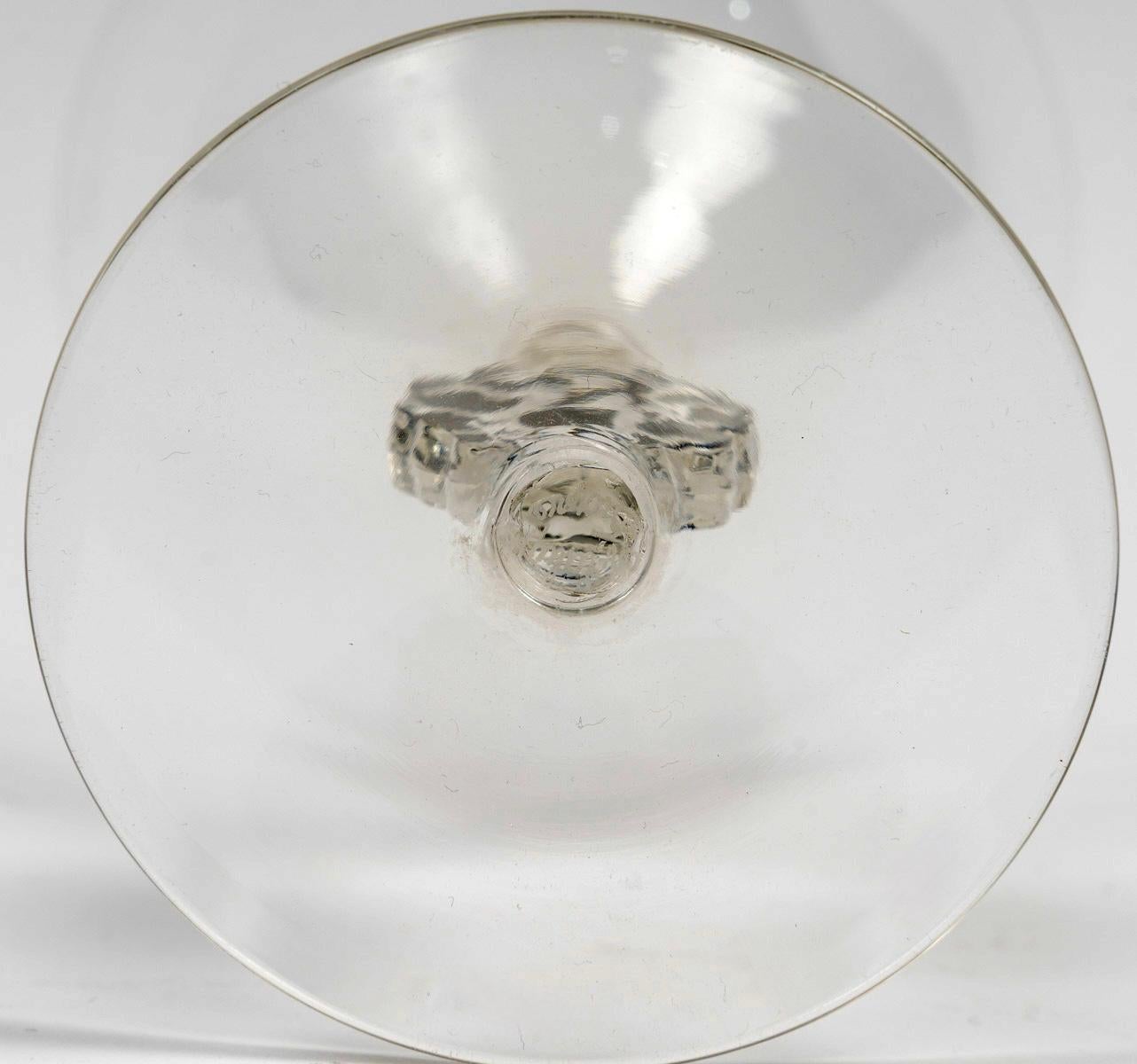 Français 1924 René Lalique 14 verres Thionville Verre avec émail noir en vente