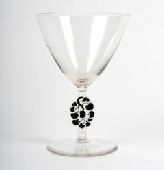 1924 René Lalique 6 Thionville Champagne Glasses Glass with Black Enamel