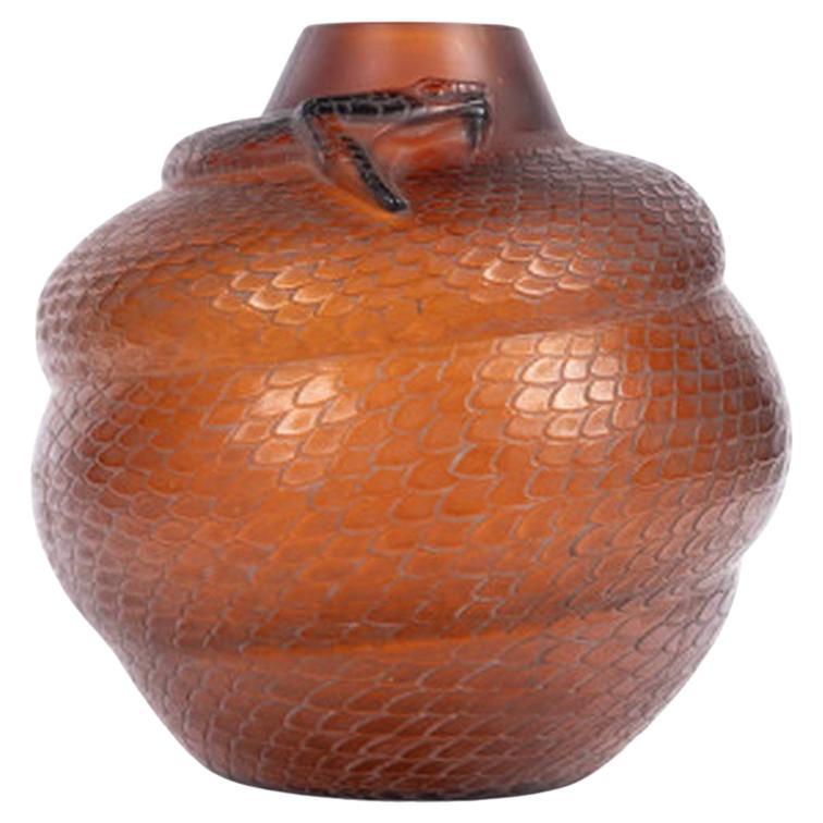 1924 - René Lalique - Amber-tinted Serpent Vase For Sale