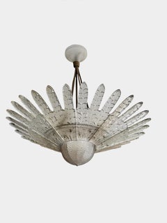 1924 Rene Lalique Art Deco Chandelier Light Fixture Hetre Leaves Glass