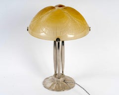 1924 René Lalique - Art Deco Lamp Coquilles Shells Yellow Amber Glass