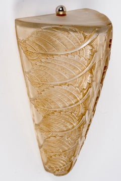 1924 René Lalique - Art Deco Noisetier Sconces Wall Lights Glass Sepia Patina