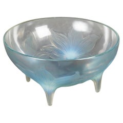 1924 René Lalique - Bowl Lys Lily Opalescent Glass With Blue Patina
