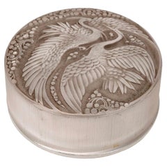 1924 René Lalique, Box Jar Rambouillet Frosted Glass with Grey Patina