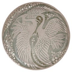 1924 René Lalique, vaso a scatola in vetro Rambouillet con patina grigio-verde
